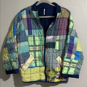 Free People Madras Plaid Kantha Quilted Doleman Bomber jacket